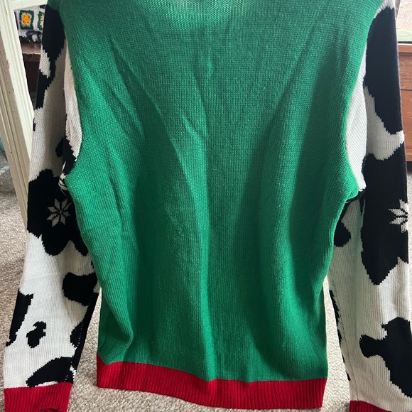 Large ugly Christmas Sweater with Holstein Cow Holiday Sweater with bell - Picture 6 of 11